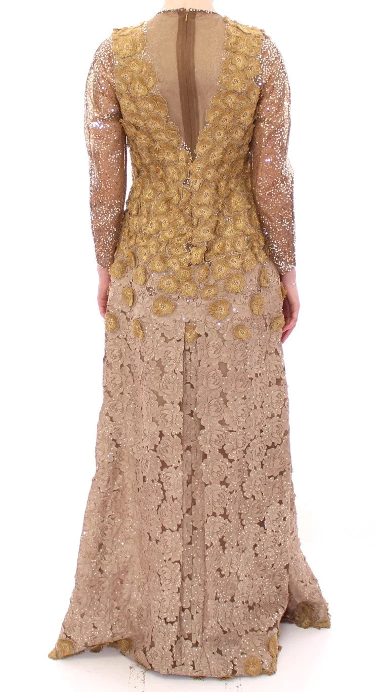 Vestido Largo de Encaje Blanco Dorado Lanre Da Silva Ajayi con Cristales - M