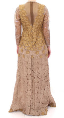 Vestido Largo de Encaje Blanco Dorado Lanre Da Silva Ajayi con Cristales - M