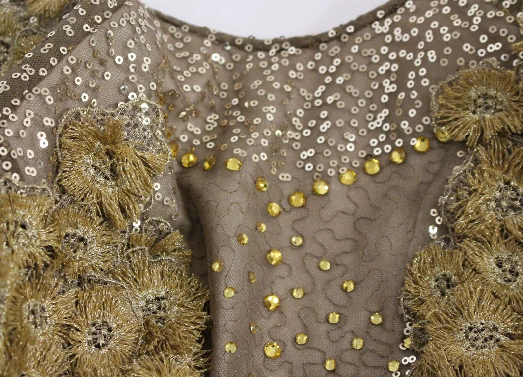 Vestido Maxi de Encaje Largo Dorado Lanre Da Silva Ajayi con Cristales - M