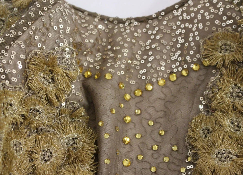 Vestido Maxi de Encaje Largo Dorado Lanre Da Silva Ajayi con Cristales - M