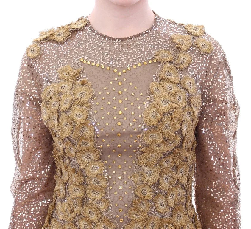 Lanre Da Silva Ajayi GOLD Long Lace Maxi Crystal Dress - M - Dresses