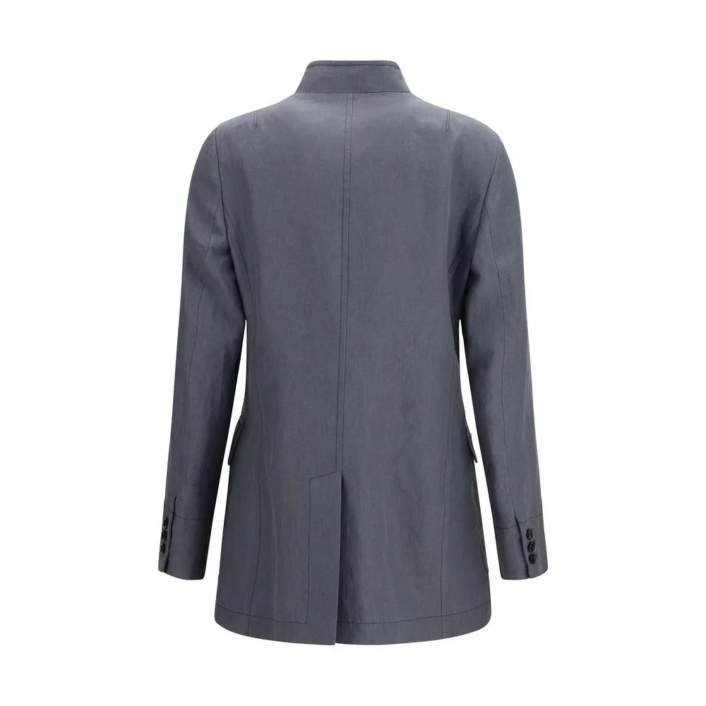 Lardini Gray Linen Coat - IT46|XL