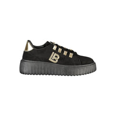 Laura Biagiotti Black Polyester Women Sneaker with Gold Detail and Rhinestone Accents - Sneakers