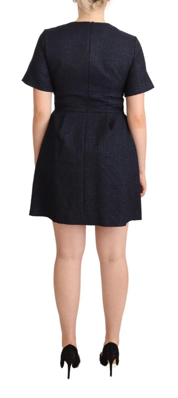 L’Autre Chose Black Embellished Short Sleeves Mini A-line Dress - IT44|L - Dresses