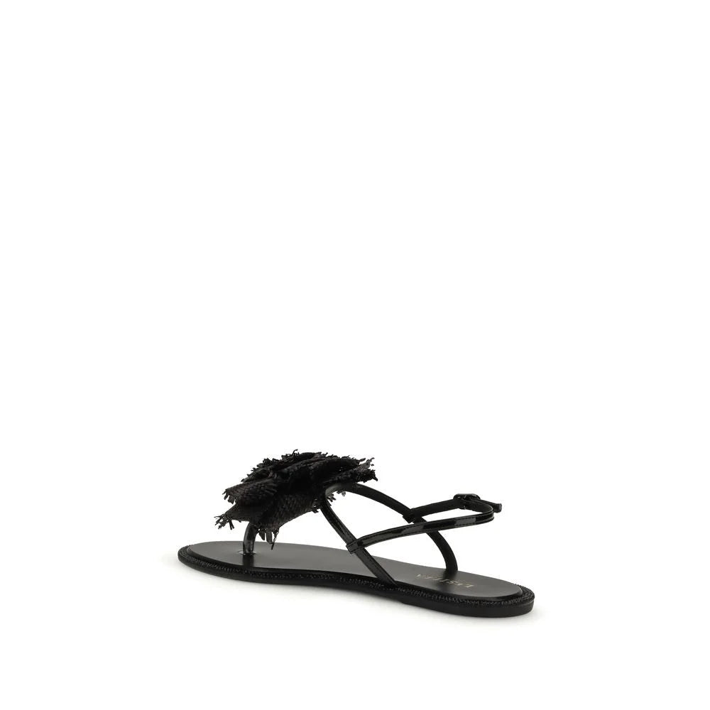 סנדלי שטוחות LE SILLA מעור פרה שחור Bos Taurus