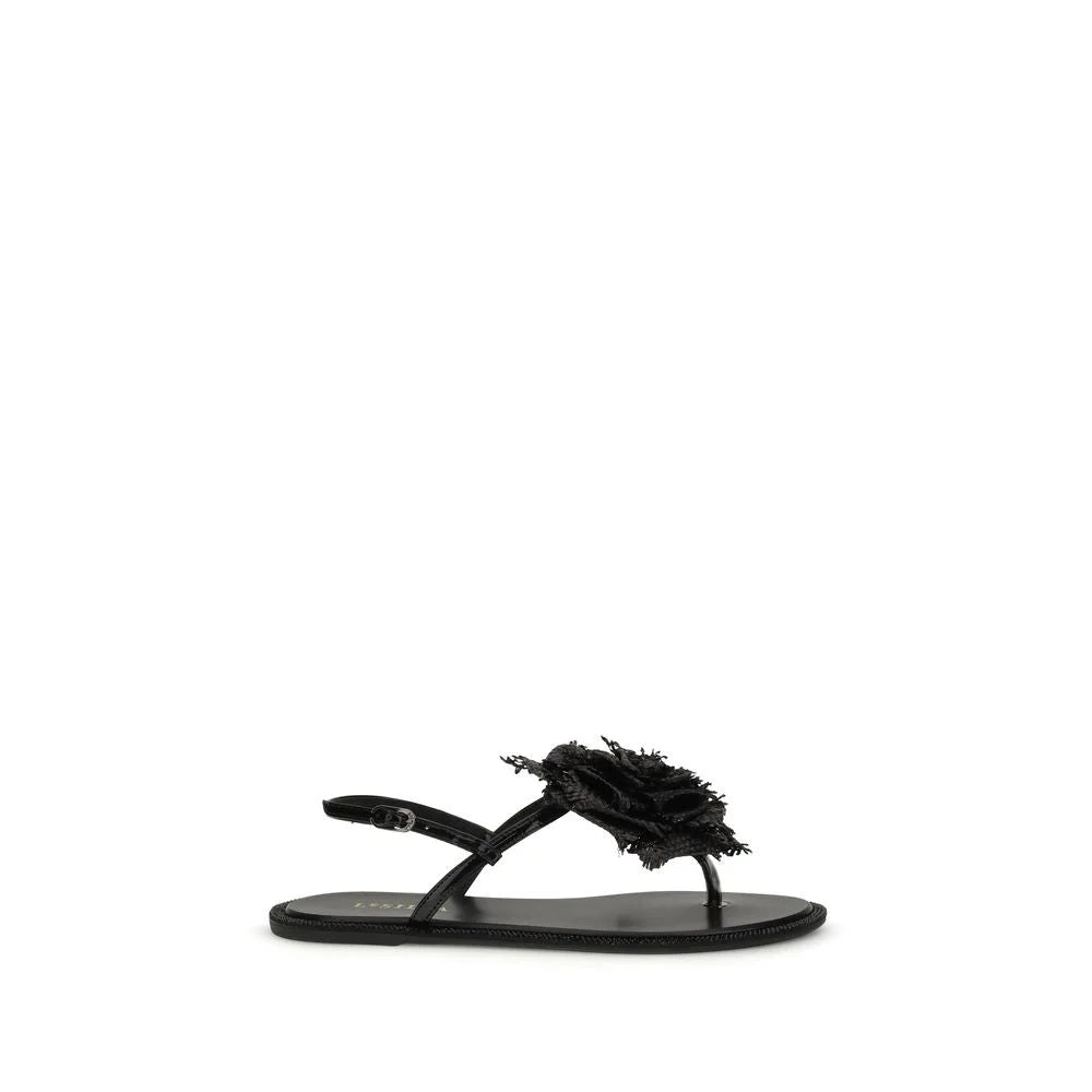 LE SILLA Black Calf Leather Bos Taurus Flat Sandals