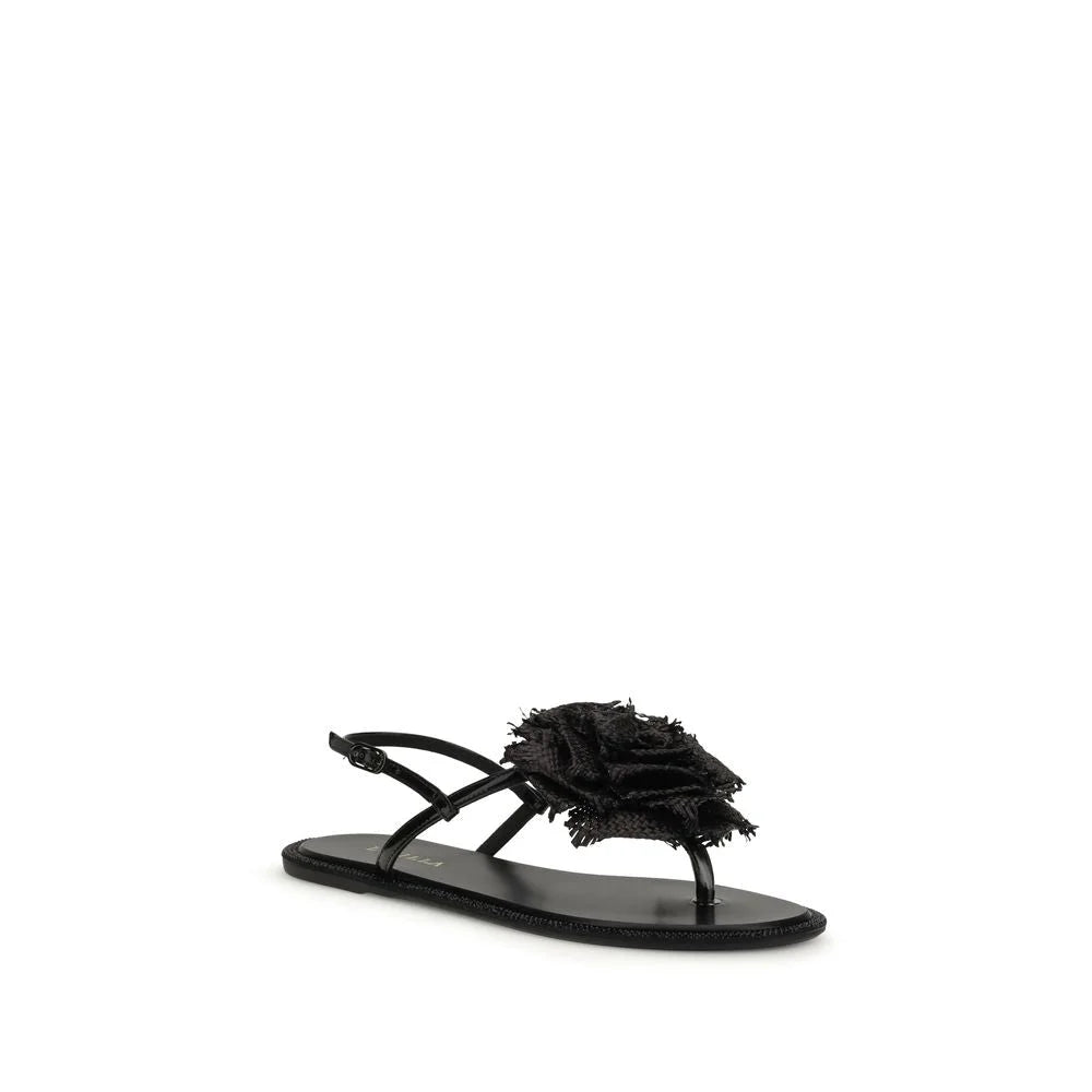 LE SILLA Black Calf Leather Bos Taurus Flat Sandals