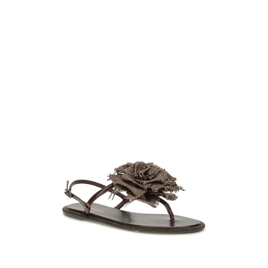 LE SILLA Brune kalveskinn Bos Taurus flatsandaler