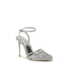 LE SILLA Silver Calf Leather Bos Taurus Stiletto Heel Sandals
