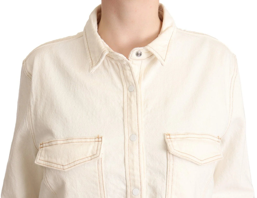 Levi’s White Cotton Collared Long Sleeves Button Down Polo Top - IT44|L - Shirts