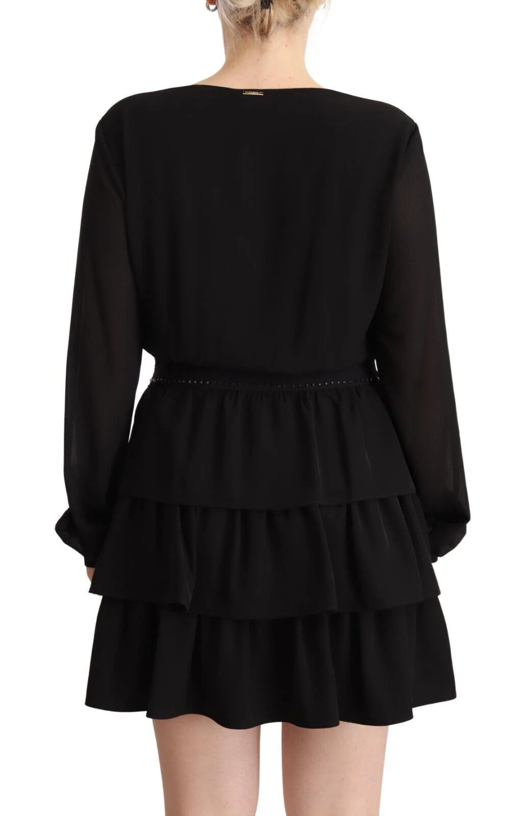 Liu Jo Black Polyester Long Sleeves V-neck Mini A-line Dress - IT44|L - Dresses