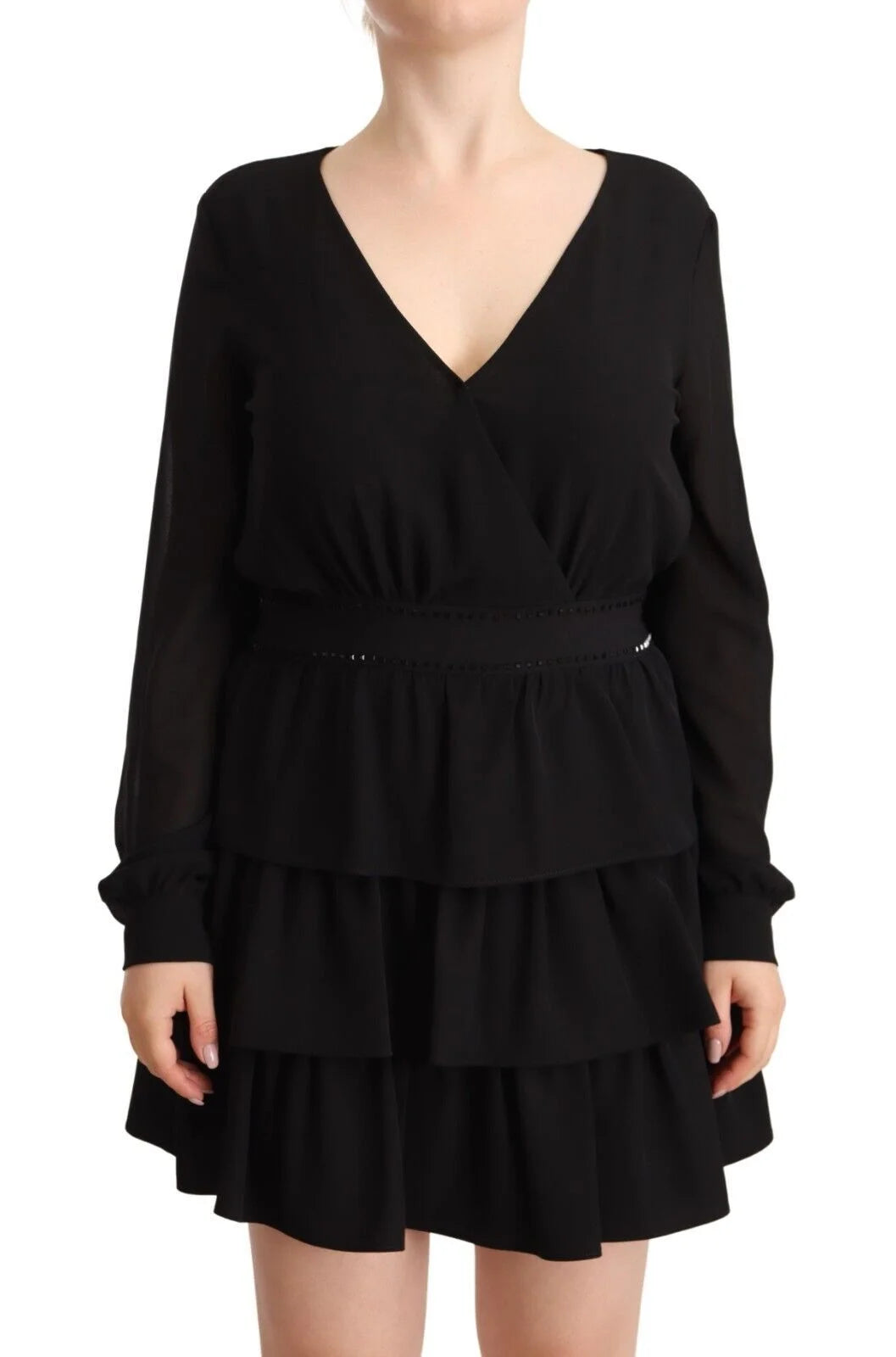 Liu Jo Black Polyester Long Sleeves V-neck Mini A-line Dress - IT44|L - Dresses