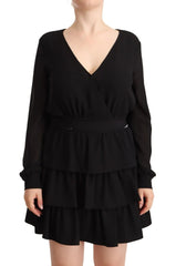 Liu Jo Black Polyester Long Sleeves V-neck Mini A-line Dress - IT44|L - Dresses