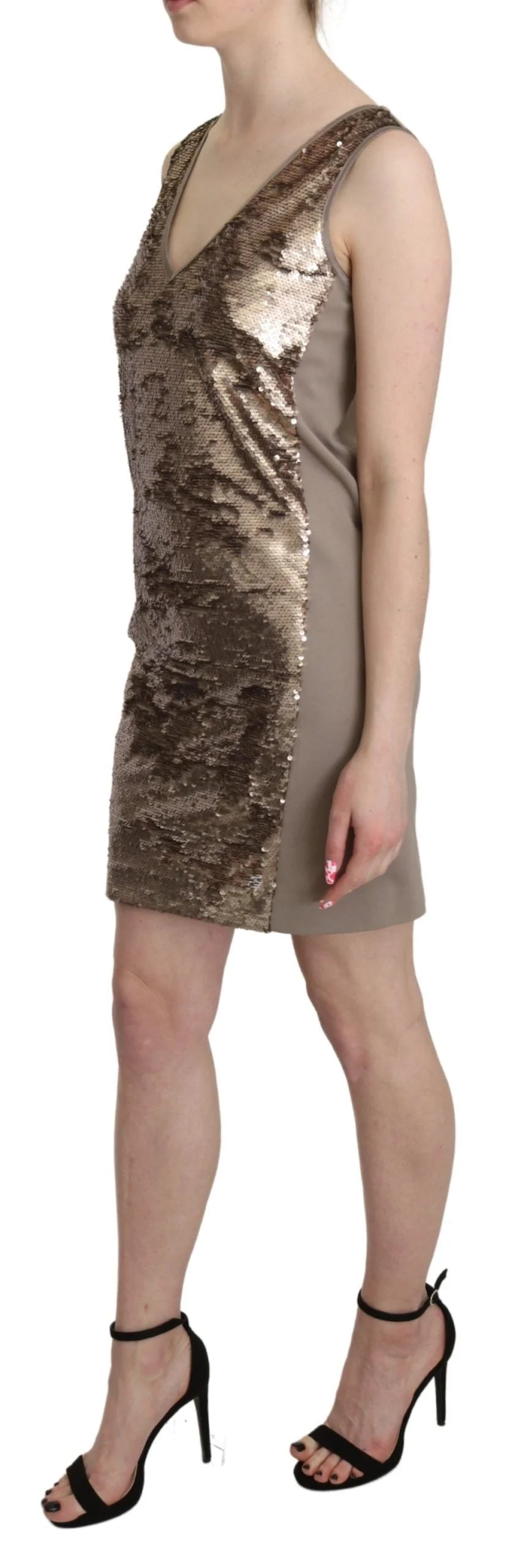 Liu Jo Brown Sequined V-neck Sleeveless Sheath Mini Dress - IT42|M - Dresses