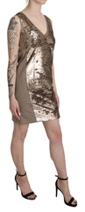 Liu Jo Brown Sequined V-neck Sleeveless Sheath Mini Dress - IT42|M - Dresses