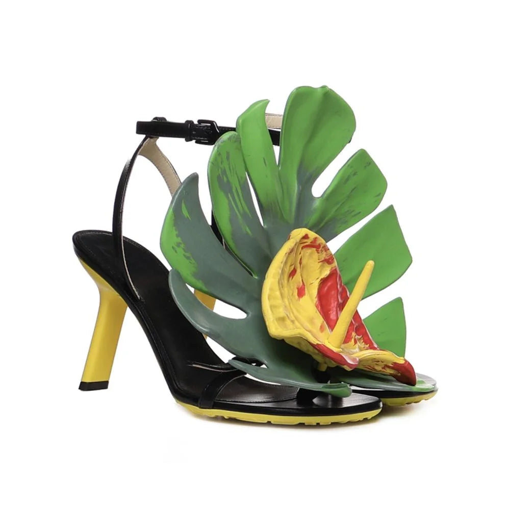 Loewe Black Lamb Leather Stiletto Heel Sandals - EU36/US6