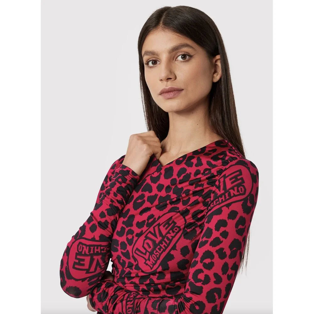 Love Moschino Chic Leopard Texture Dress in Pink and Black - IT40|S - Dresses