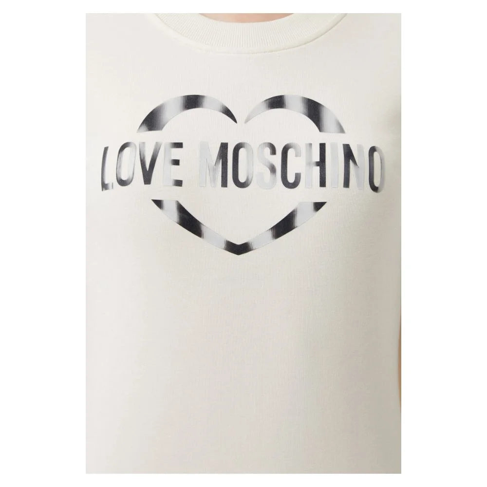 Love Moschino Chic White Cotton Blend Dress with Logo Accent - Dresses