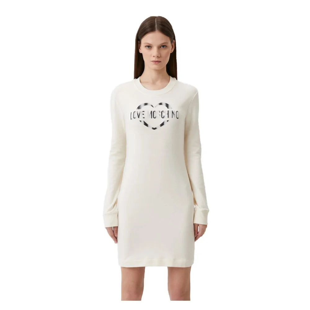 Love Moschino Chic White Cotton Blend Dress with Logo Accent - Dresses