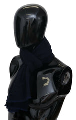 M Missoni Dark Blue Wool Unisex Neck Wrap Fringes Logo Scarf