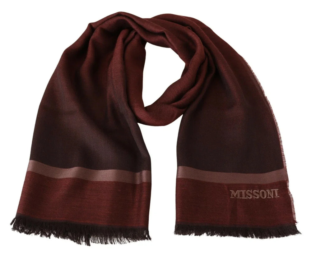 M Missoni Maroon Striped Wool Blend Unisex Wrap Fringes Scarf - Scarves & Shawls