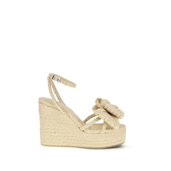 MACH & MACH Beige Raffia Wedge Sandals - EU36.5/US6.5