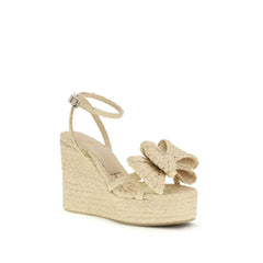 MACH & MACH Beige Raffia Wedge Sandals - EU36.5/US6.5