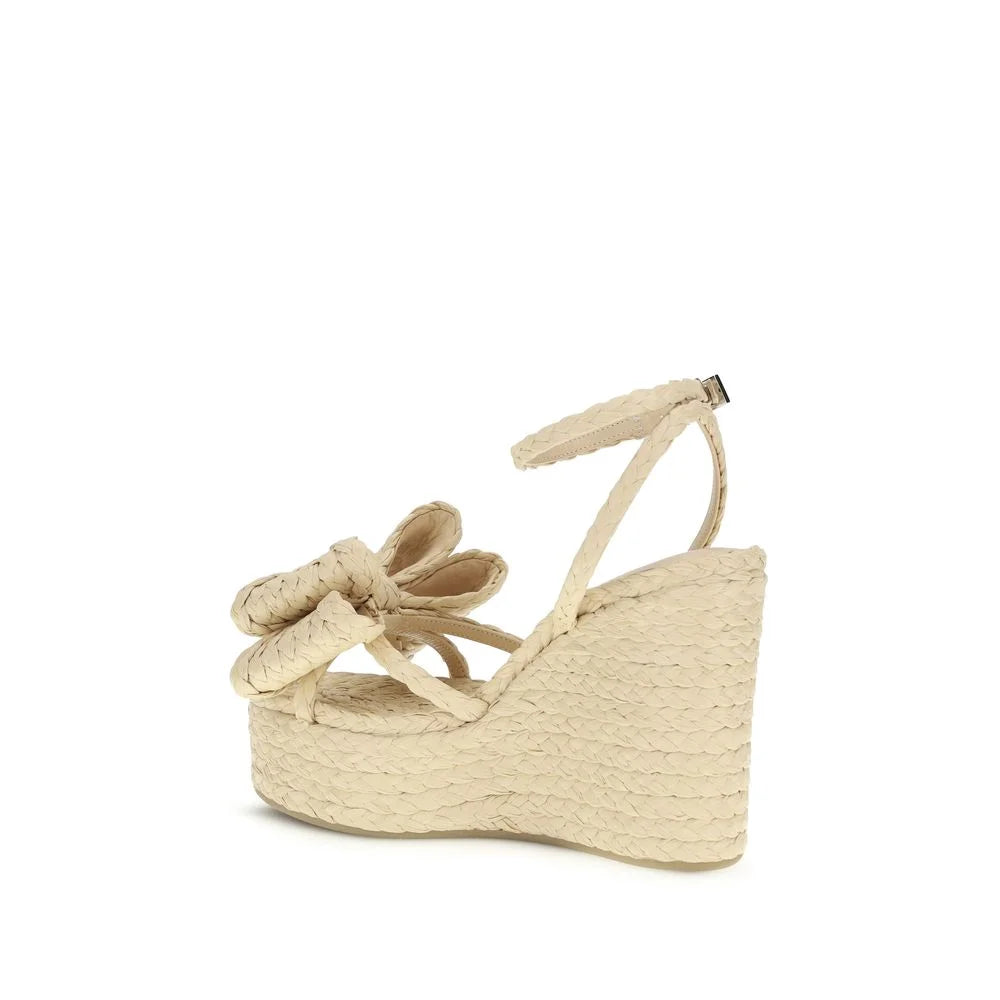 MACH & MACH Beige Raffia Wedge Sandals - EU36.5/US6.5