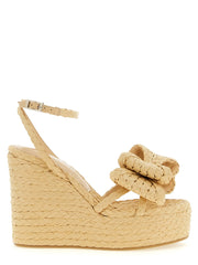 MACH & MACH Beige Raffia Wedge Sandals - EU37/US7