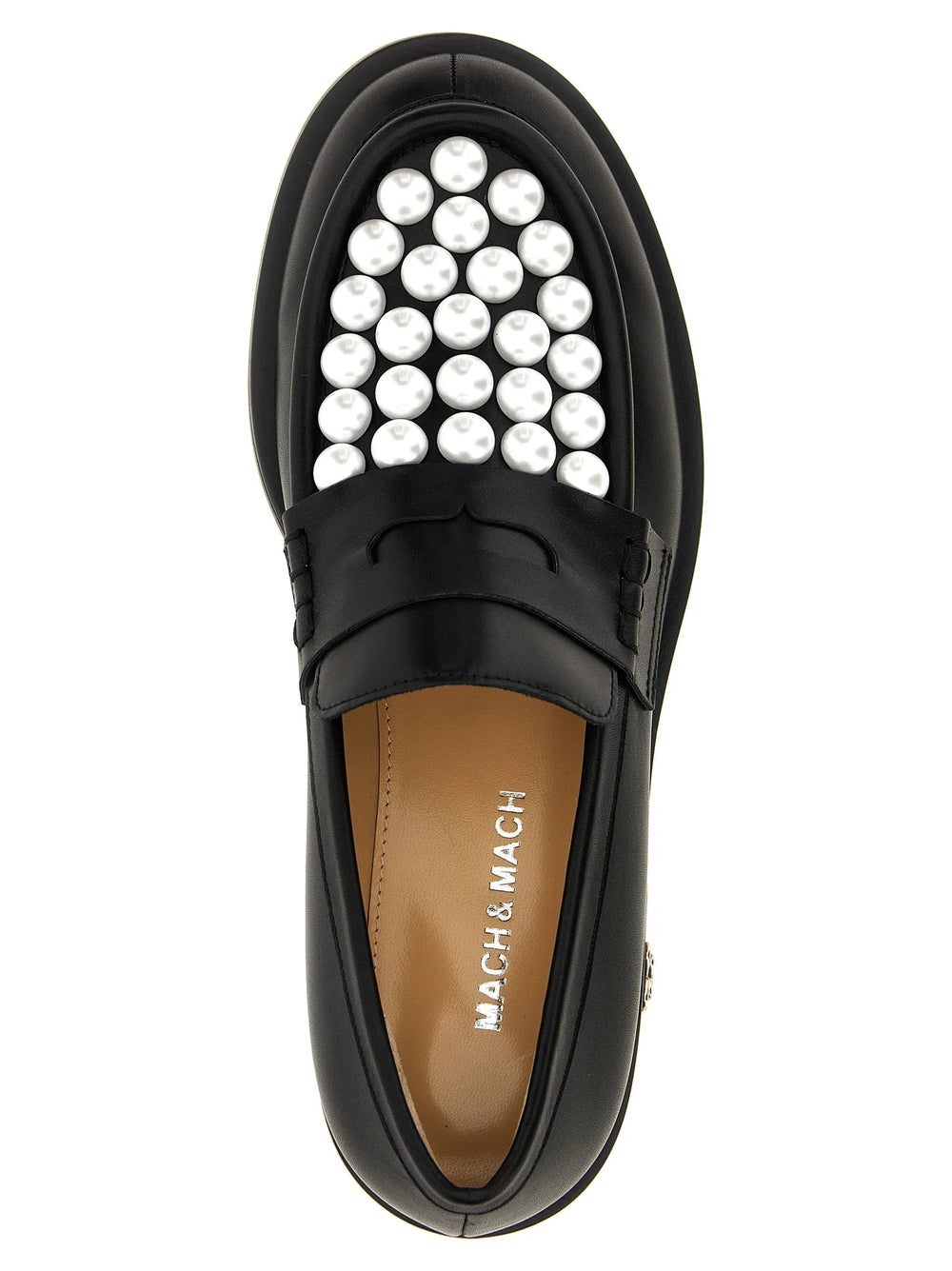 Close-up detail of the premium calfskin leather texture and refined craftsmanship on MACH & MACH bicolor loafers.