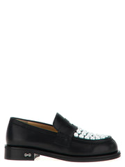MACH & MACH bicolor calfskin slip-on loafers in black and white leather with a classic almond toe silhouette.