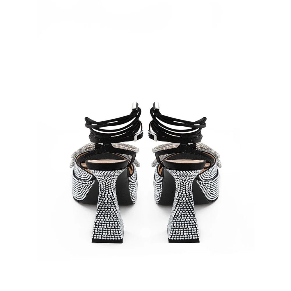 MACH & MACH Chic Black Leather Platforms for Elevated Style - EU38/US8 - Sandals