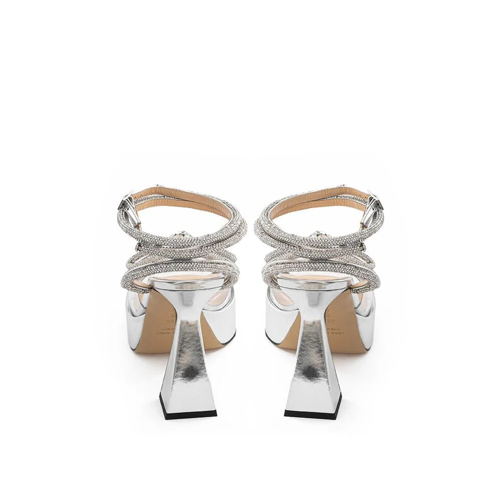 MACH & MACH Elegant Silver Leather Platforms - Sandals