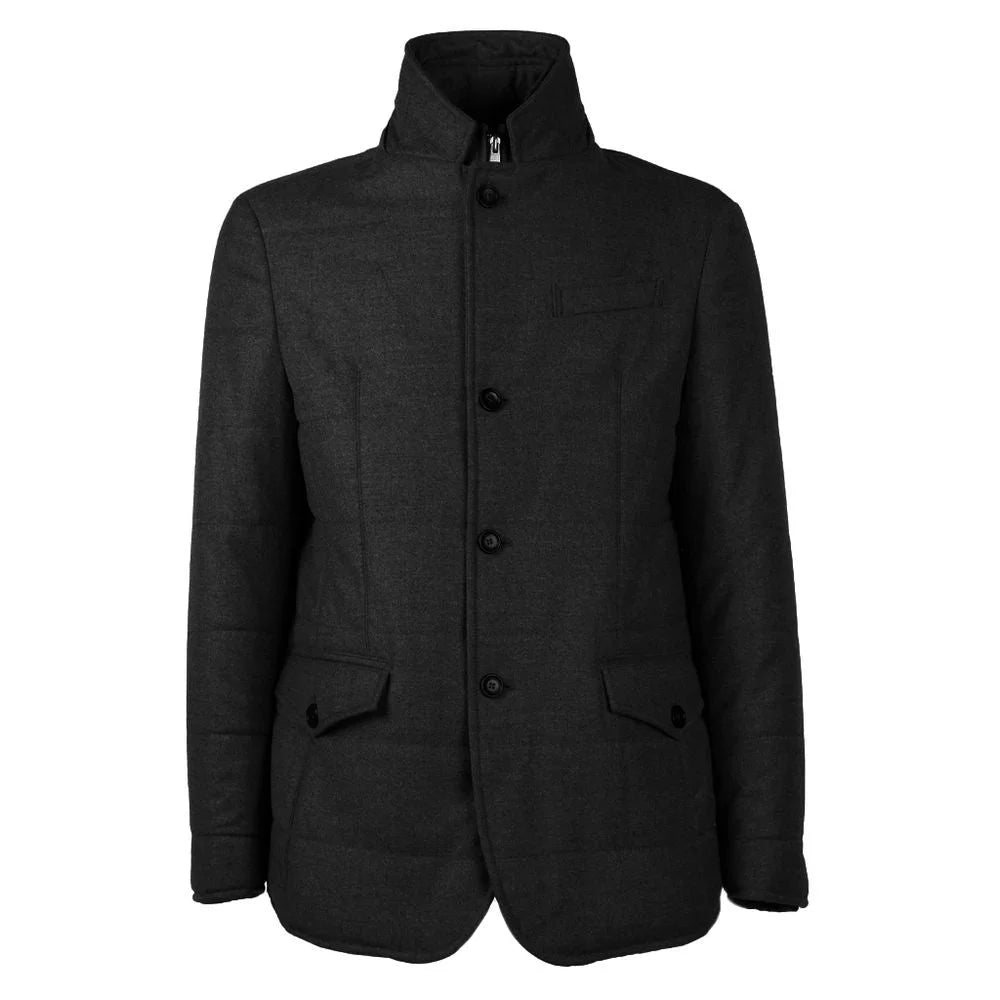 Made in Italy Black Wool Men’s Jacket with Cashmere Touch - IT46 | S