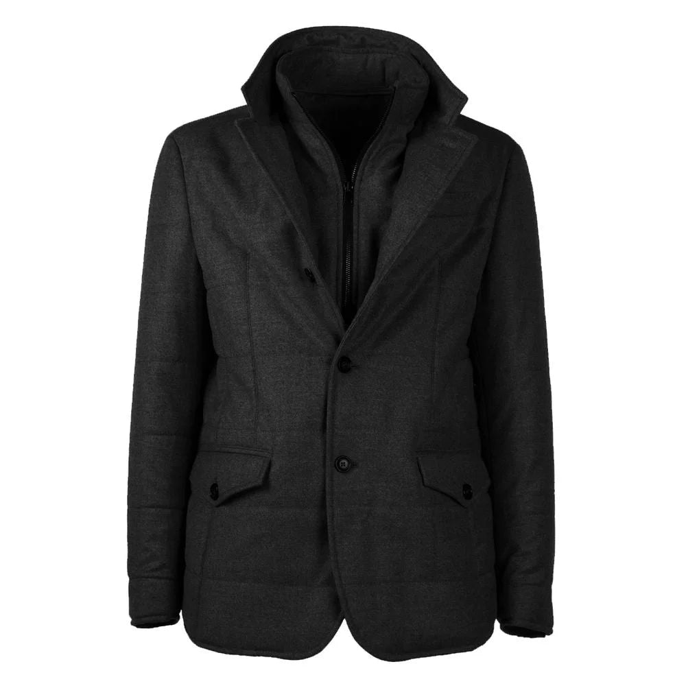 Made in Italy Black Wool Men’s Jacket with Cashmere Touch - IT46 | S