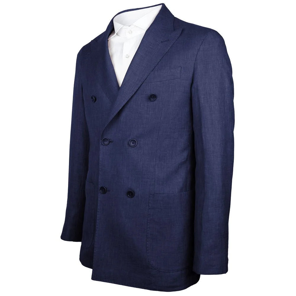 Made in Italy Blue Linen Blazer - IT56 | 3XL