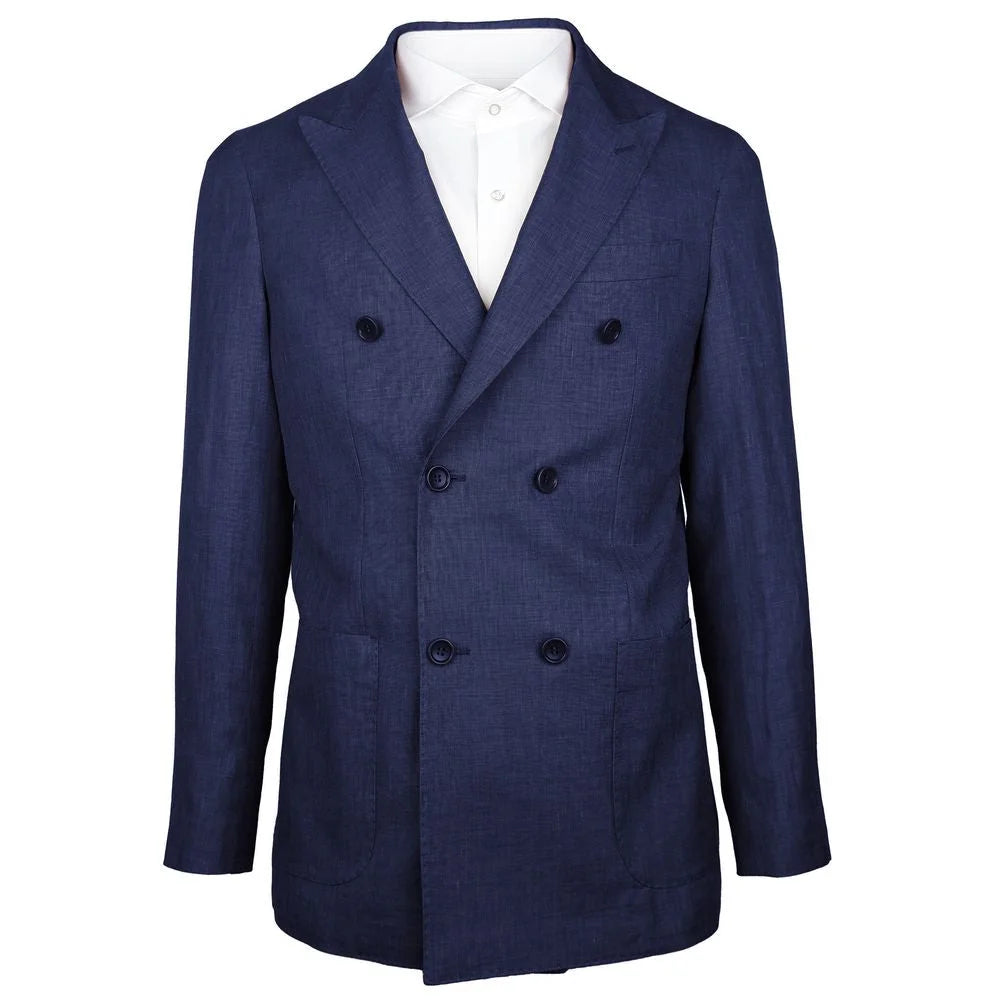 Made in Italy Blue Linen Blazer - IT56 | 3XL