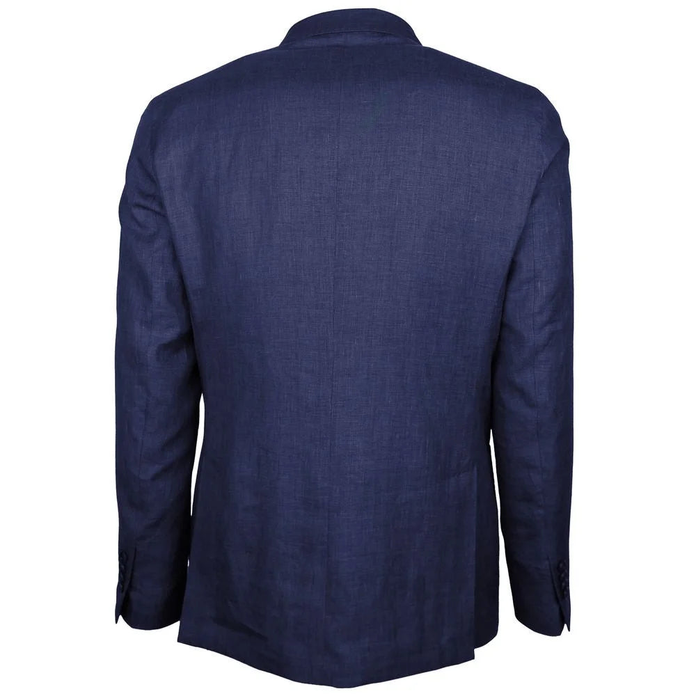Made in Italy Blue Linen Blazer - IT56 | 3XL