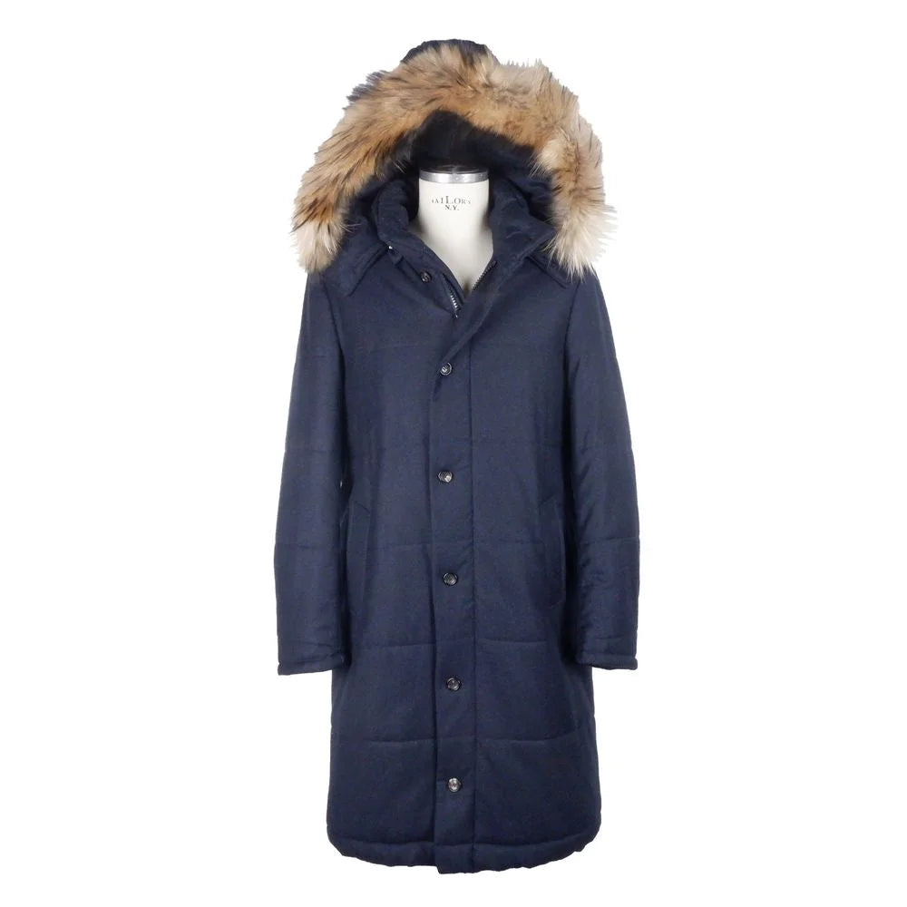 Made in Italy Blue Wool Men’s Raincoat
