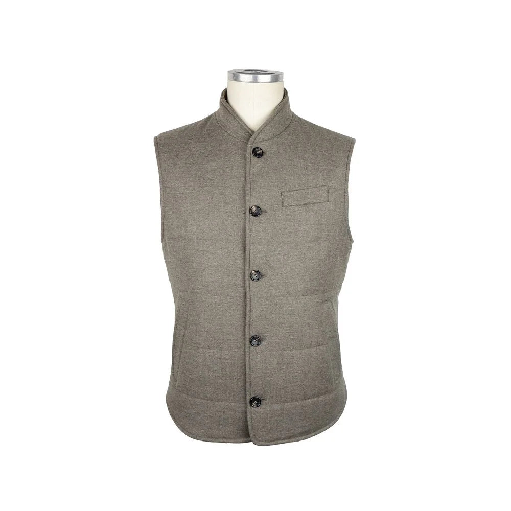 Made in Italy Brown Wool Sleveless Jacket - Vests