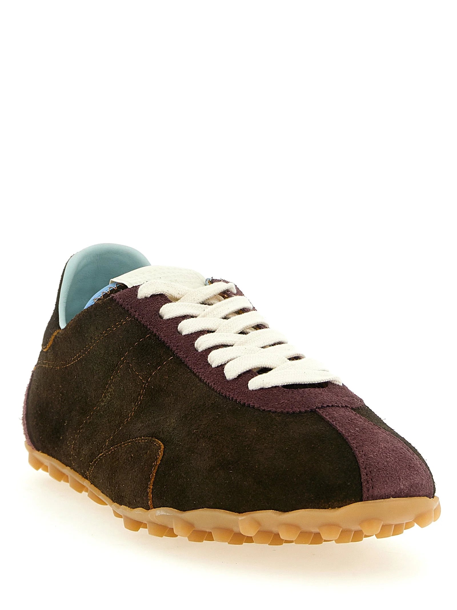 Maison Margiela bruna atletiska sneakers i kalvskinn