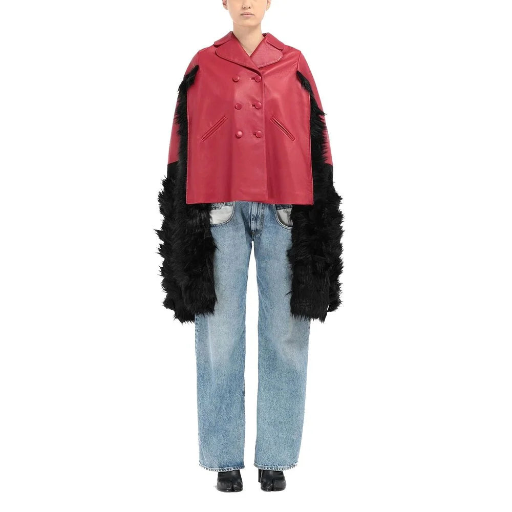 Maison Margiela Faux Fur Trimmed Leather Cape Jacket - Capes