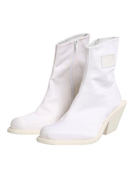 Maison Margiela White Square Heel Zip Ankle Boots Shoes - EU40/US9.5 - Boots