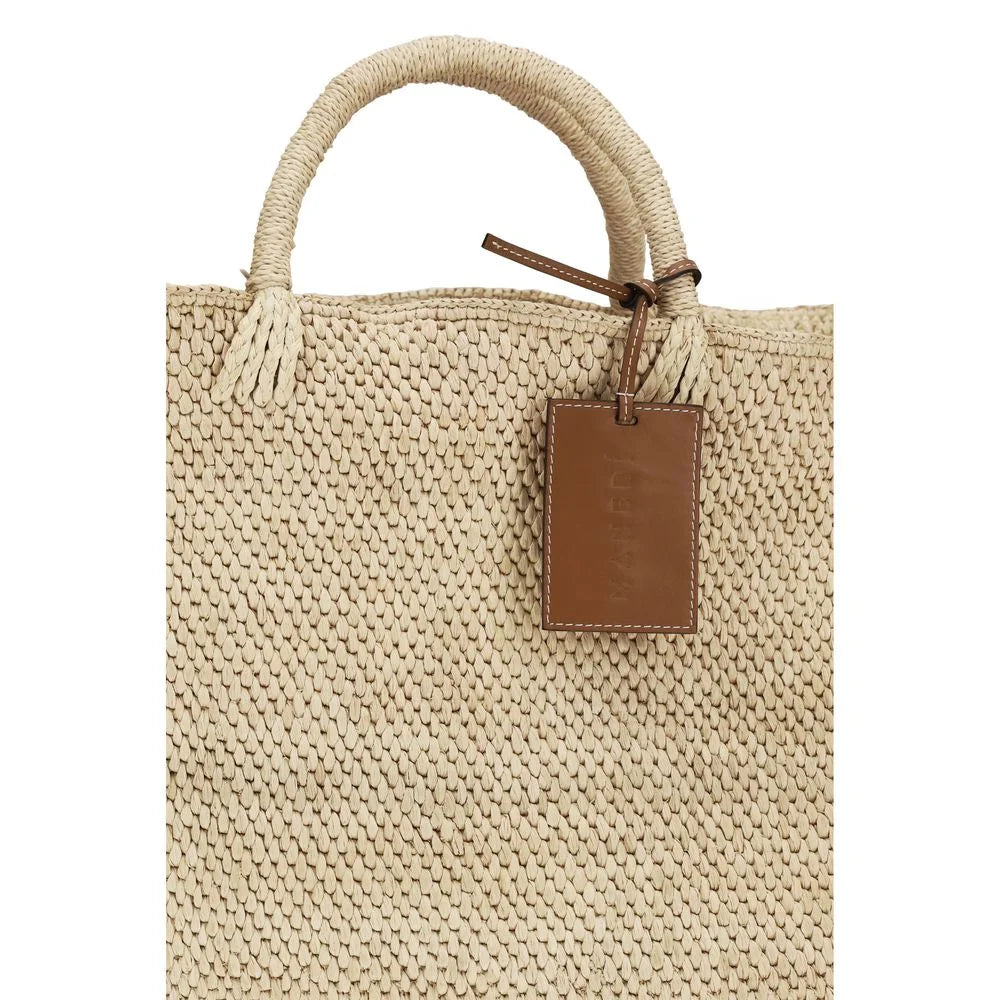 Close-up of the Manebi raffia handbag texture, revealing the intricate weave and premium natural material detail.