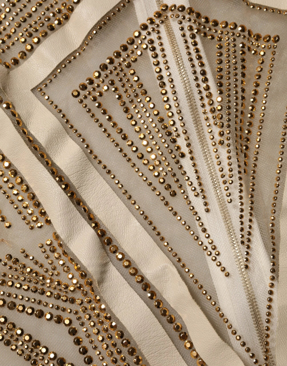 Mangano White Beige Mesh Crystal Embellished Sleeveless Jumpsuit - One-Pieces