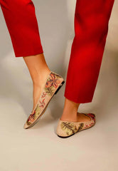 Mangará Atelier Beige Suede Embroidered Ballerinas – Elegant Women’S Flat Shoes