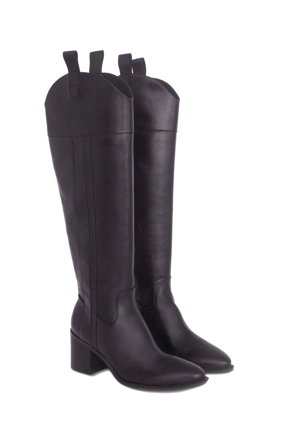 Mangará Atelier Black Calf Leather Knee-High Boots – Women’S Block Heel Riding Boots