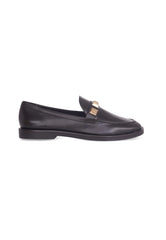 Mangará Atelier Black Calf Leather Loafers – Elegant Women’S Flat Shoes With Metal Stud Detail