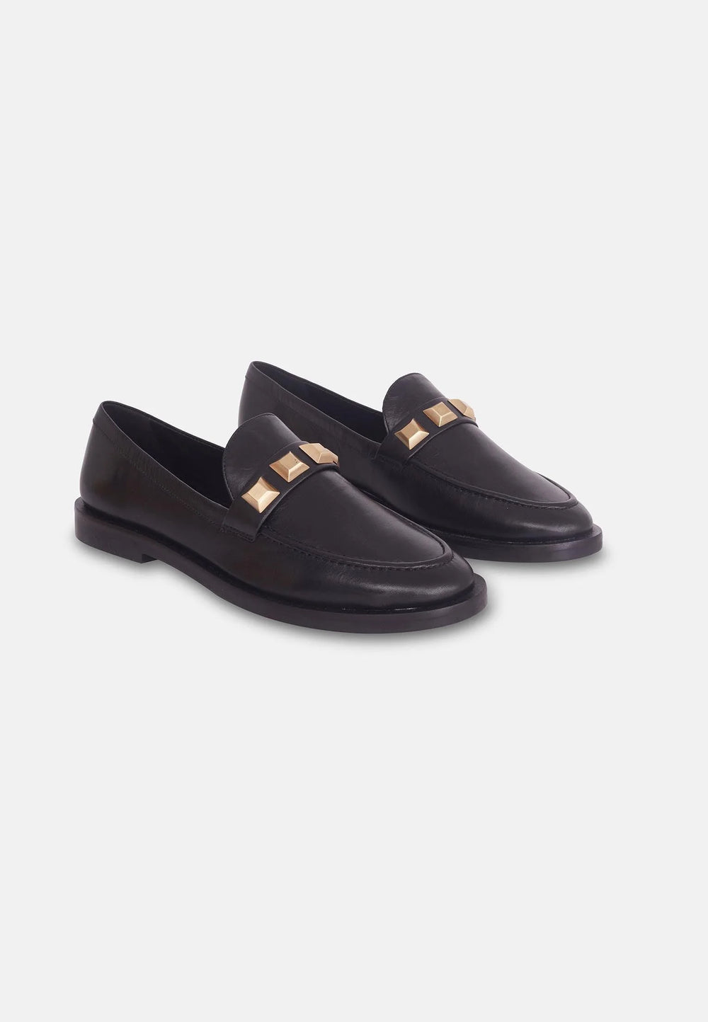 Mangará Atelier Black Calf Leather Loafers – Elegant Women’S Flat Shoes With Metal Stud Detail
