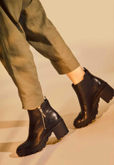 Mangará Atelier Black Goat Leather Ankle Boots Sophora – Women’S Round-Toe Block Heel Boots